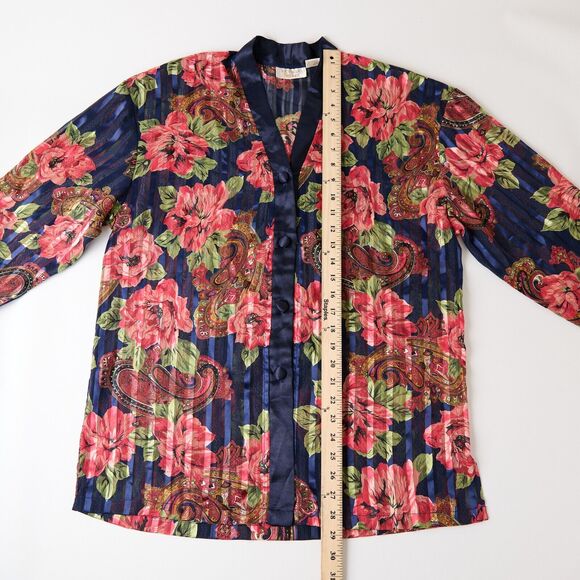 Vtg Victoria’s Secret Gold Label Night Shirt Sz S 90s Navy Paisley Floral Button - Picture 4 of 10